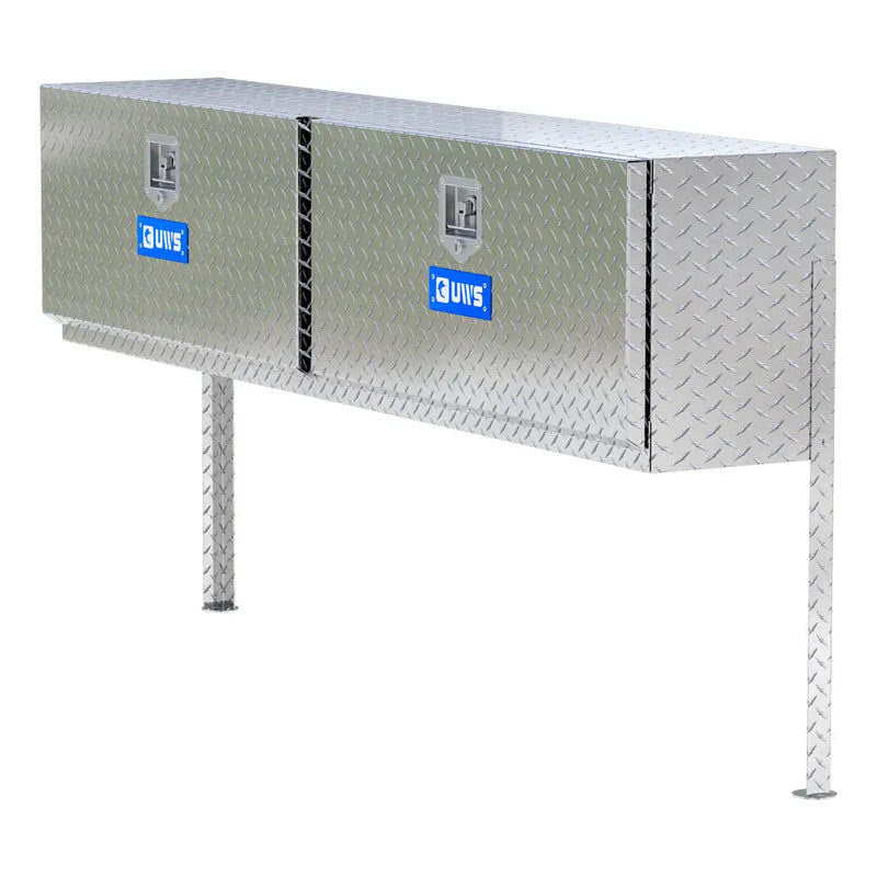 UWS 72" Topside Truck Tool Box, Double-Door Bright Aluminum, hero, front three-quarter studio view on white