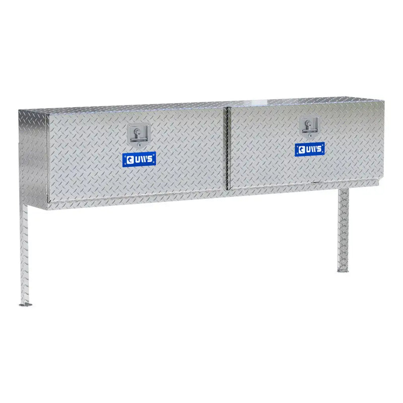 UWS 72" Topside Truck Tool Box, Double-Door Bright Aluminum, studio angle, opened from the side