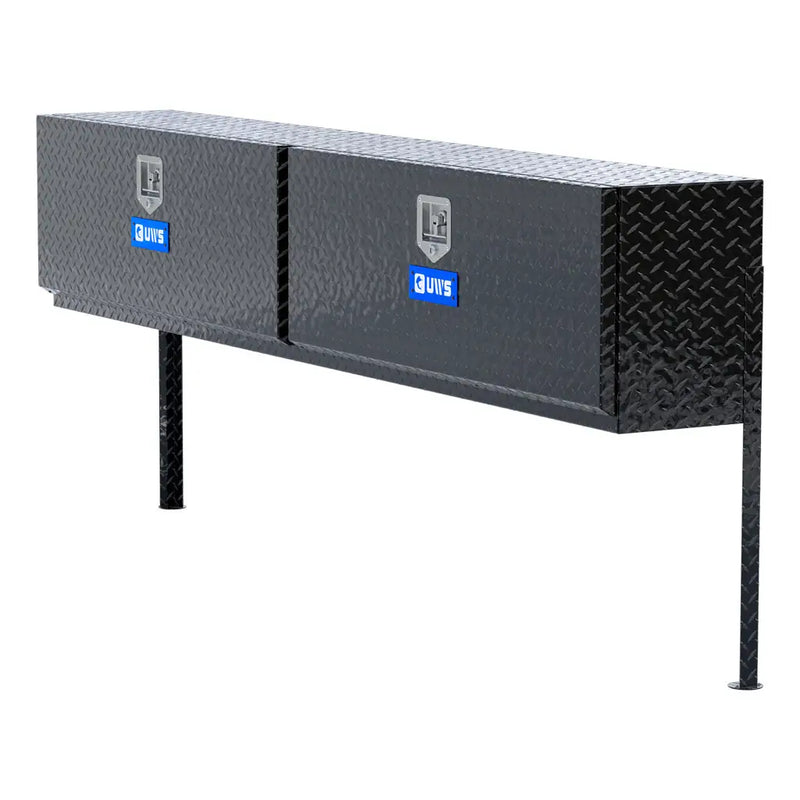UWS 90" Topside Truck Tool Box, Double-Door Gloss Black Aluminum, hero, front three-quarter studio view on white
