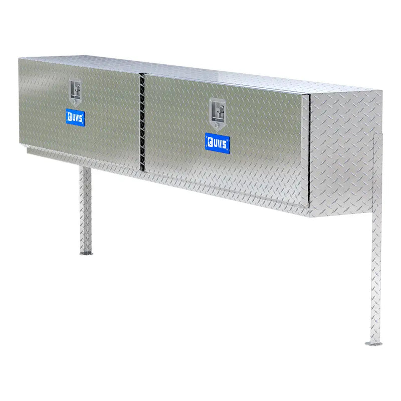 UWS 90" Topside Truck Tool Box, Double-Door Bright Aluminum, hero, front three-quarter studio view on white