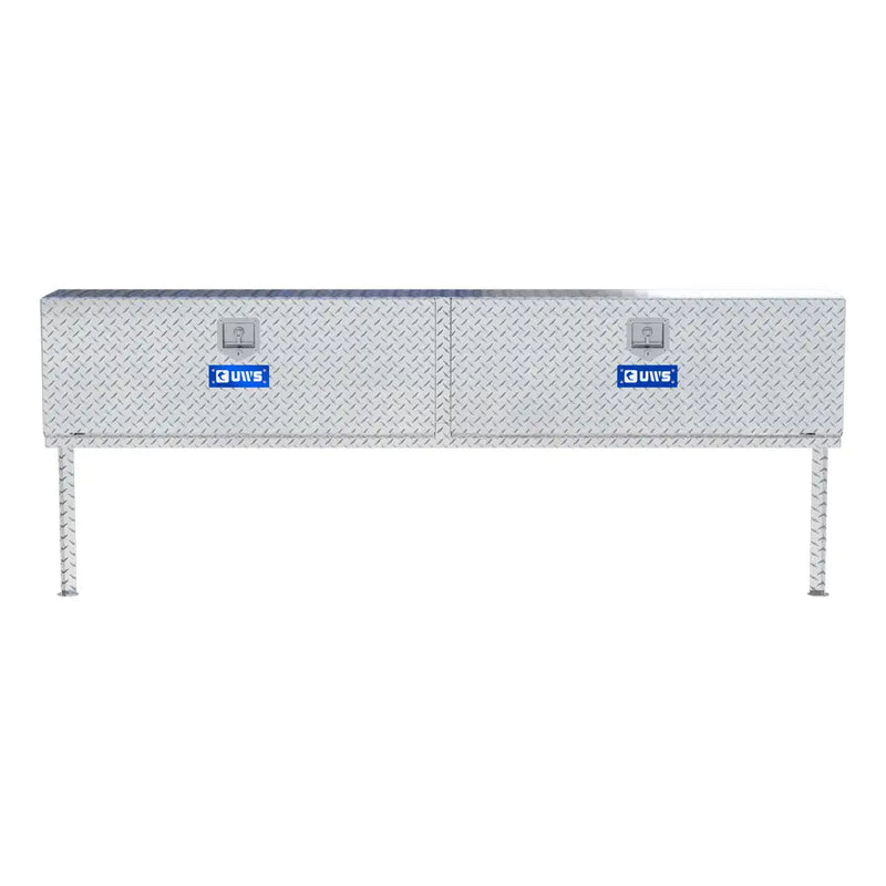UWS 90" Topside Truck Tool Box, Double-Door Bright Aluminum, studio angle, front elevation