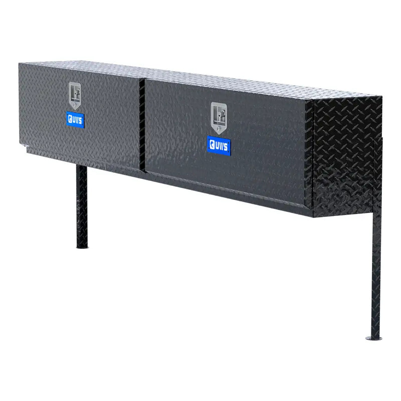 UWS 96" Topside Truck Tool Box, Double-Door Gloss Black Aluminum, hero, front three-quarter studio view on white