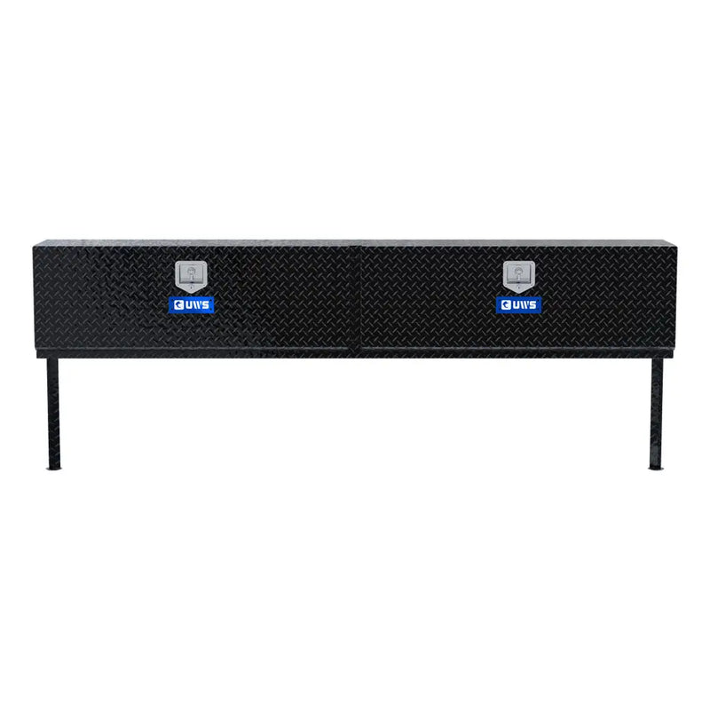 UWS 96" Topside Truck Tool Box, Double-Door Gloss Black Aluminum, studio angle, front elevation