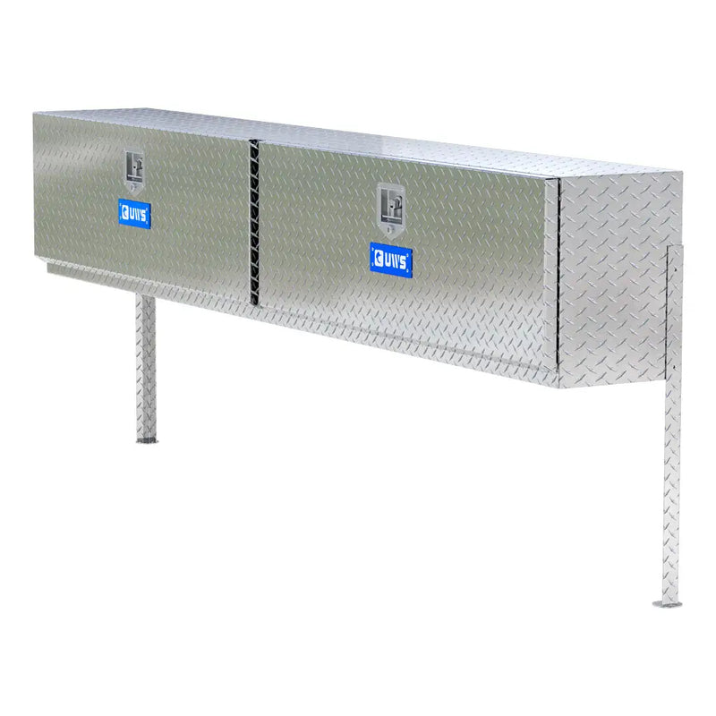 UWS 96" Topside Truck Tool Box, Double-Door Bright Aluminum, hero, front three-quarter studio view on white
