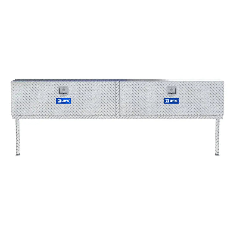 UWS 96" Topside Truck Tool Box, Double-Door Bright Aluminum, studio angle, front elevation