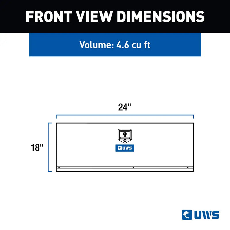 UWS 24" Underbody Truck Tool Box, Single-Door Bright Aluminum, manufacturer front view dimension drawing