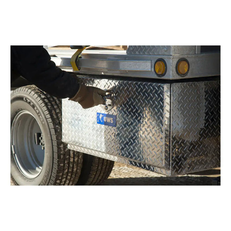 UWS 36" Underbody Truck Tool Box, Single-Door Bright Aluminum, in use on a truck (view 5)