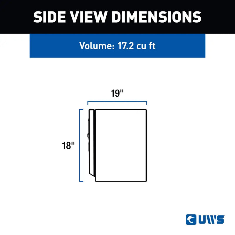 UWS 96" Underbody Truck Tool Box, Double-Door Bright Aluminum, manufacturer side view dimension drawing
