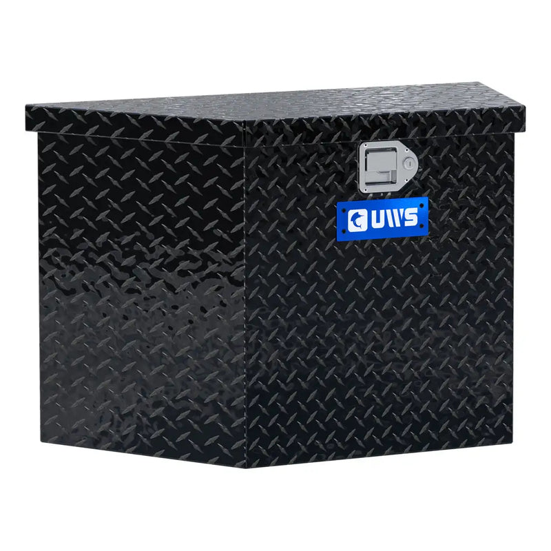 UWS 34" Trailer Tongue Box, Gloss Black Aluminum, hero, front three-quarter studio view on white