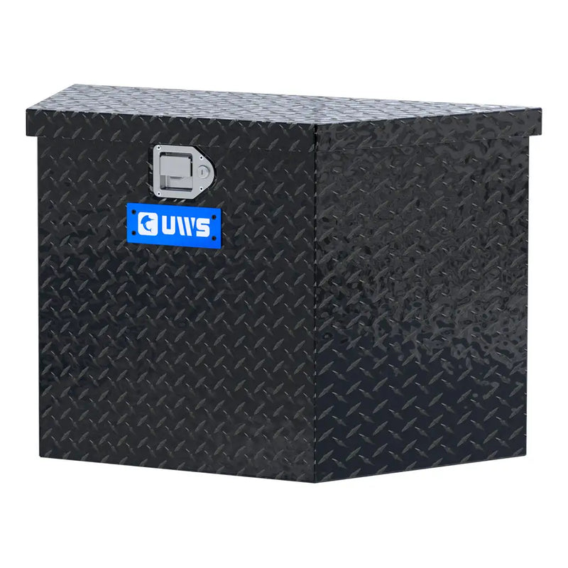 UWS 34" Trailer Tongue Box, Gloss Black Aluminum, studio angle, opened