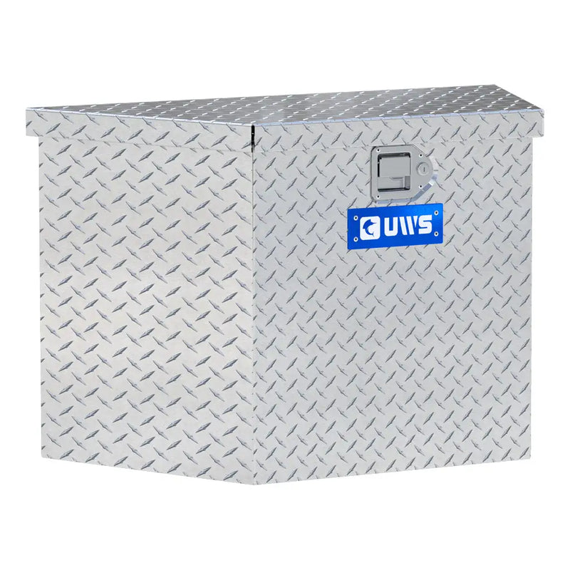 UWS 34" Trailer Tongue Box, Bright Aluminum, hero, front three-quarter studio view on white