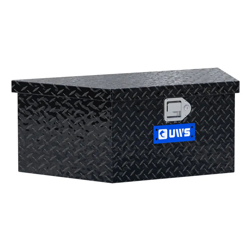 UWS 34" Low Profile Trailer Tongue Box, Gloss Black Aluminum, hero, front three-quarter studio view on white