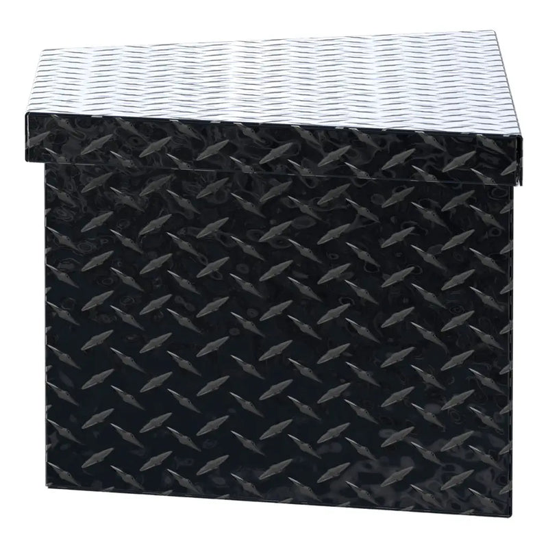 UWS 34" Low Profile Trailer Tongue Box, Gloss Black Aluminum, studio angle, fully open