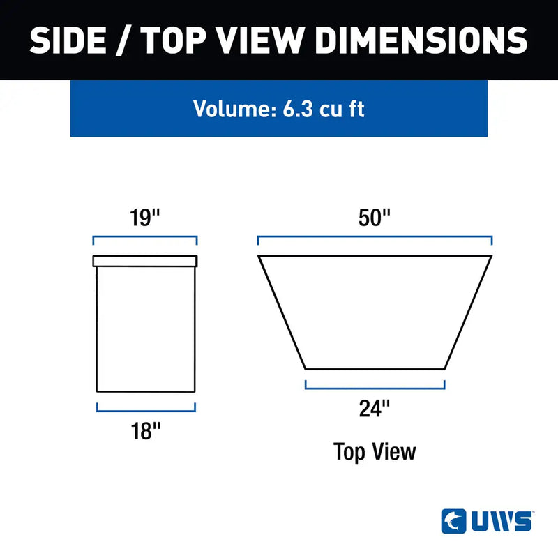 UWS 49" Trailer Tongue Box, Gloss Black Aluminum, manufacturer side view dimension drawing