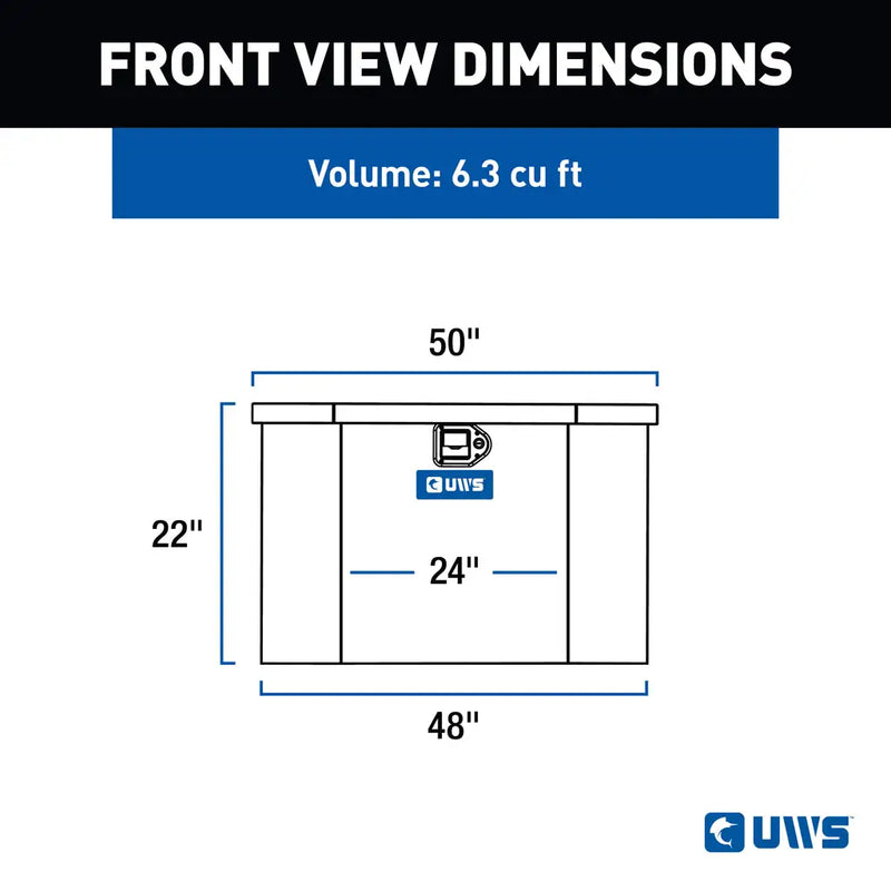 UWS 49" Trailer Tongue Box, Bright Aluminum, manufacturer front view dimension drawing
