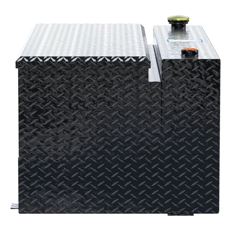 UWS TT-100-CB-B 100-gallon combo transfer tank in gloss black, end-on side view