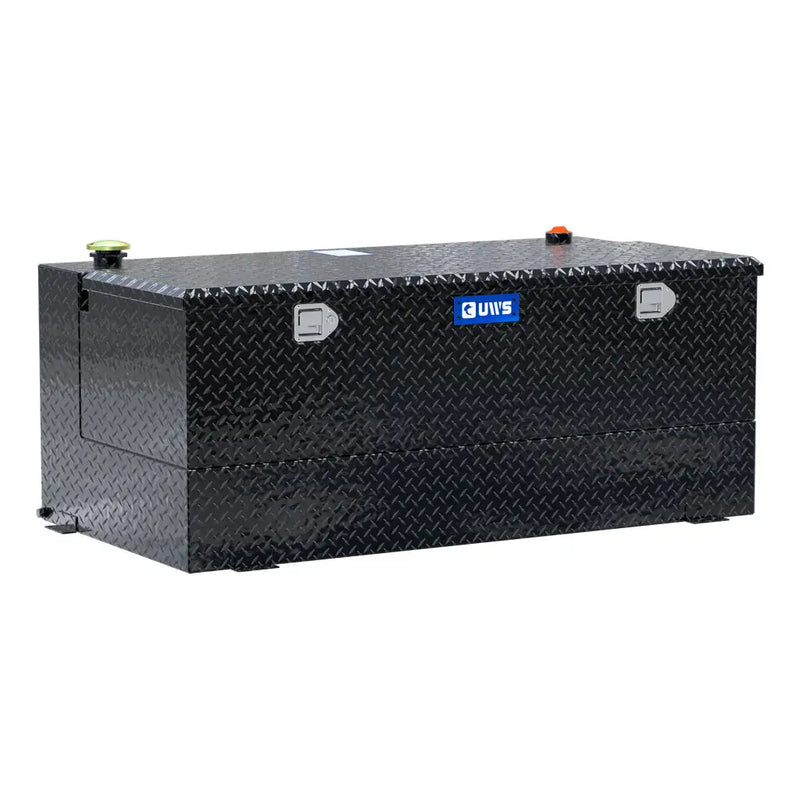 UWS TT-100-CB-B 100-gallon combo transfer tank in gloss black, three-quarter studio view