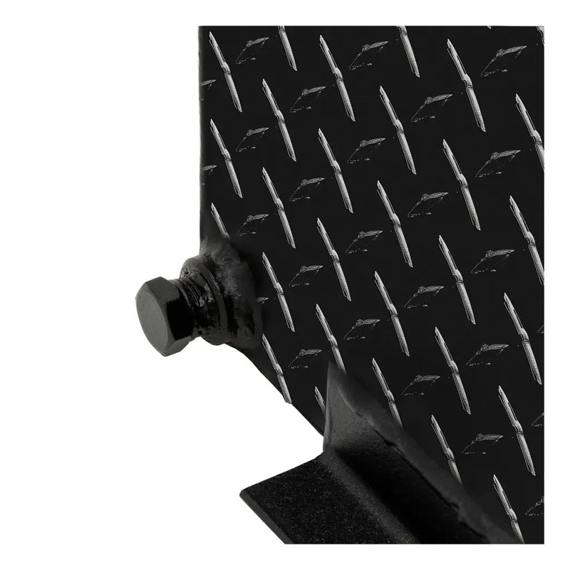 UWS TT-100-CB-B 100-gallon combo transfer tank in gloss black, close-up of a mounting bolt at the base