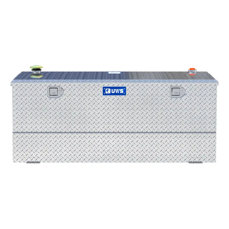 UWS TT-100-COMBO 100-gallon combo transfer tank in bright aluminum, straight-on front view