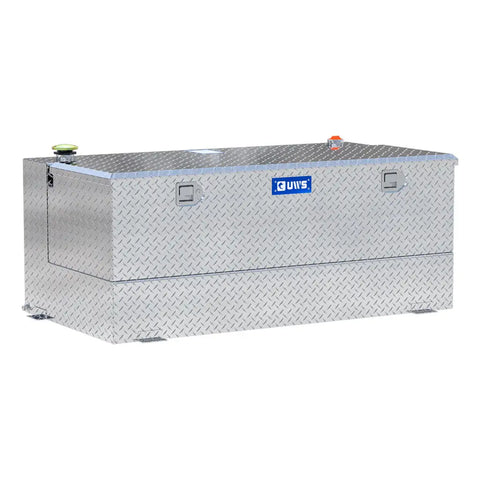 UWS TT-100-COMBO 100-gallon combo transfer tank in bright aluminum, three-quarter studio view