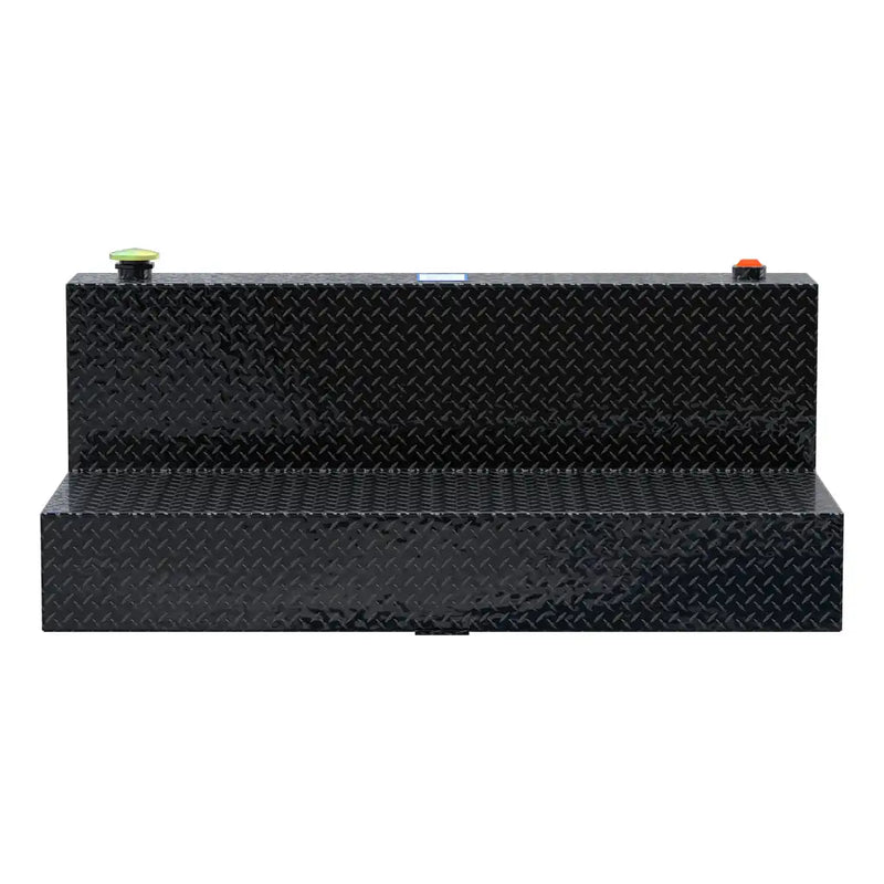 UWS TT-100-L-T-P-B 100-gallon l-shaped transfer tank in gloss black, straight-on front view