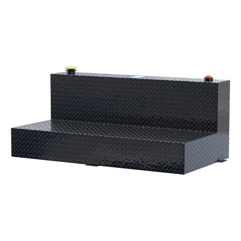 UWS TT-100-L-T-P-B 100-gallon l-shaped transfer tank in gloss black, front three-quarter studio view