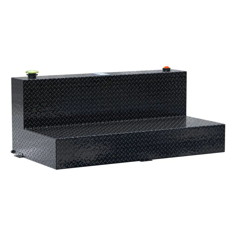 UWS TT-100-L-T-P-B 100-gallon l-shaped transfer tank in gloss black, three-quarter studio view