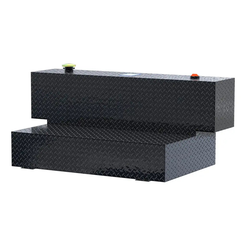 UWS TT-100HH-B 100-gallon l-shaped hammerhead transfer tank in gloss black, front three-quarter studio view