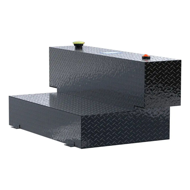 UWS TT-100HH-B 100-gallon l-shaped hammerhead transfer tank in gloss black, rear three-quarter view