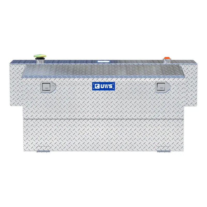 UWS TT-100HH-CB 100-gallon combo hammerhead transfer tank in bright aluminum, straight-on front view