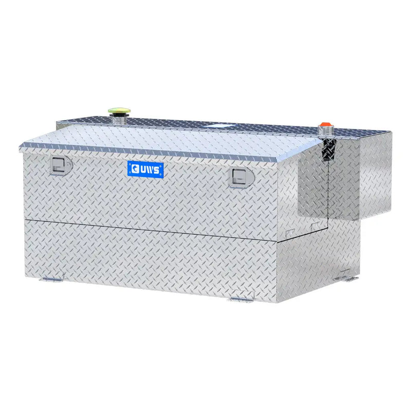 UWS TT-100HH-CB 100-gallon combo hammerhead transfer tank in bright aluminum, front three-quarter studio view