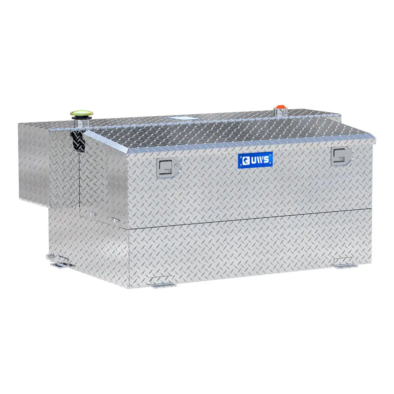 UWS TT-100HH-CB 100-gallon combo hammerhead transfer tank in bright aluminum, three-quarter studio view