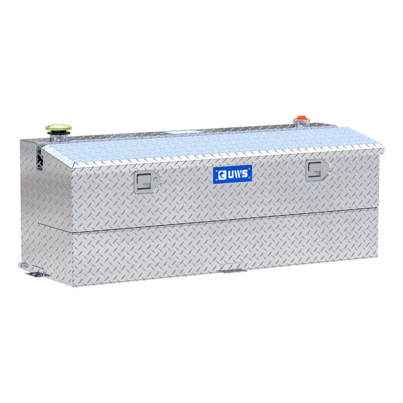 UWS TT-45-COMBO 45-gallon combo transfer tank in bright aluminum, three-quarter studio view