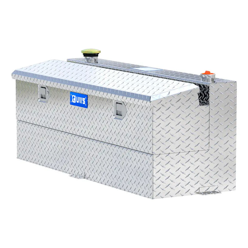 UWS TT-45-COMBO 45-gallon combo transfer tank in bright aluminum, rear three-quarter view
