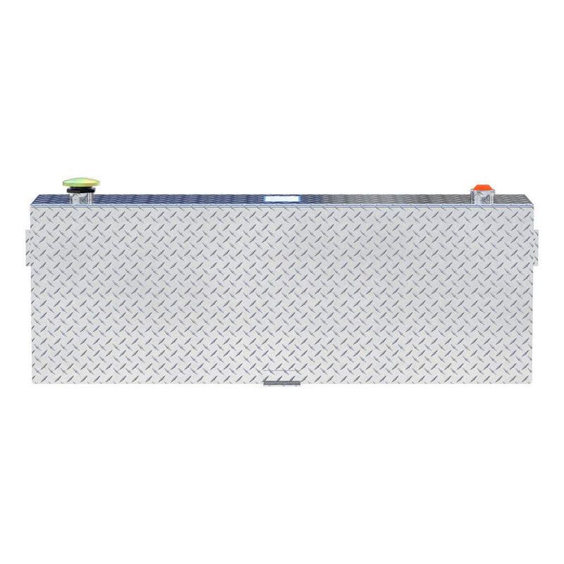 UWS TT-45-R-T-P 45-gallon rectangular transfer tank in bright aluminum, straight-on front view