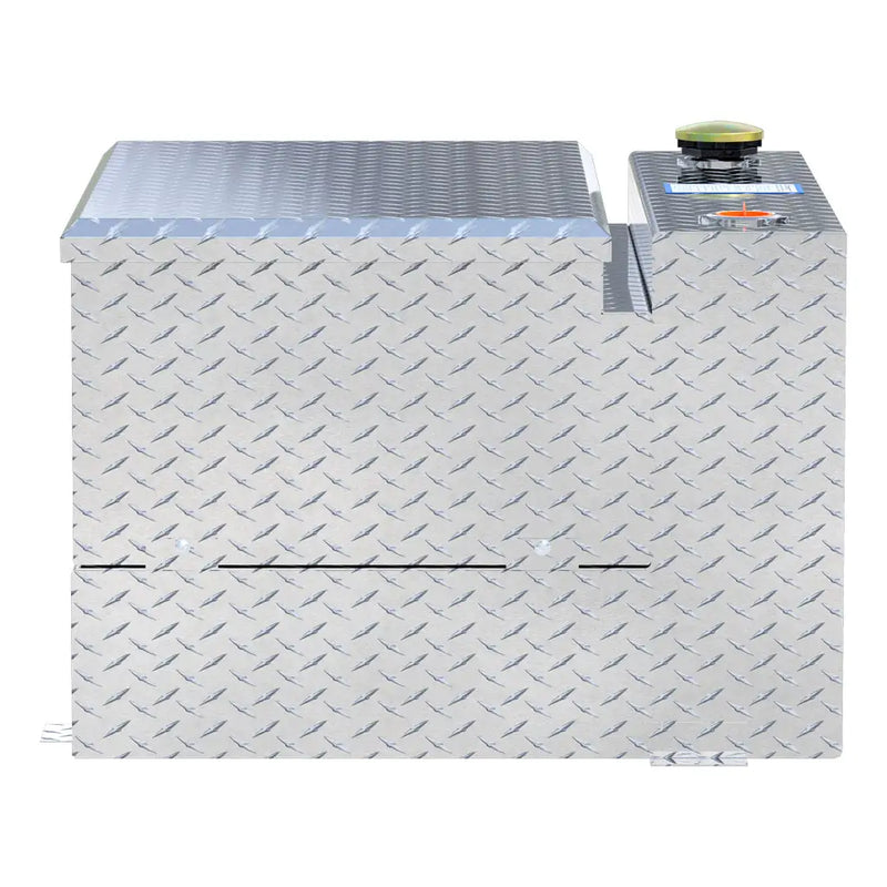 UWS TT-50-COMBO 50-gallon combo transfer tank in bright aluminum, end-on side view