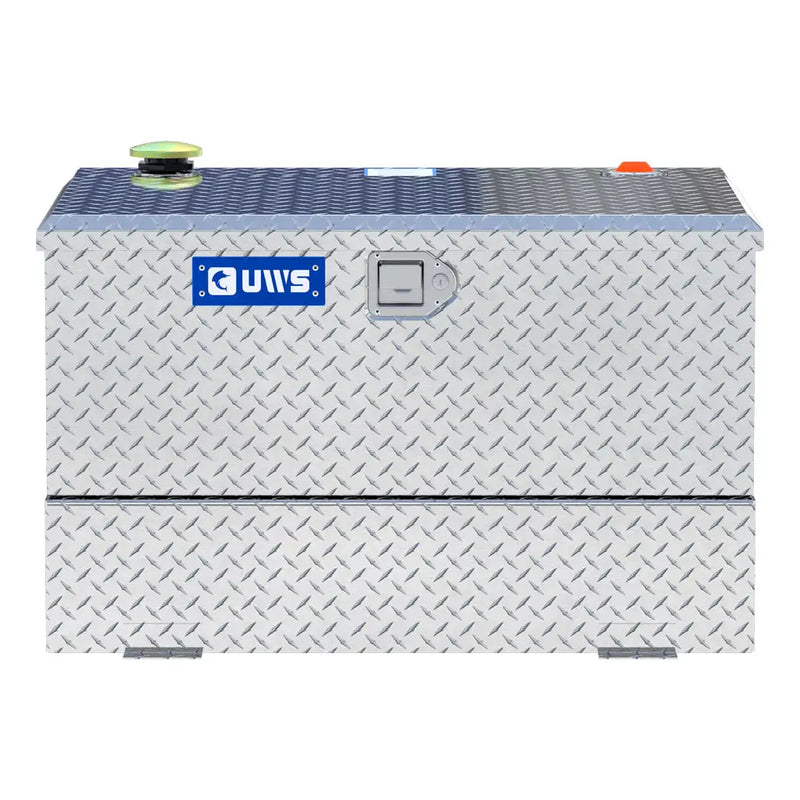 UWS TT-50-COMBO 50-gallon combo transfer tank in bright aluminum, straight-on front view