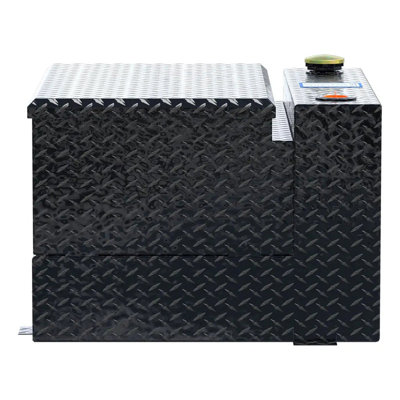 UWS TT-50-COMBO-BLK 50-gallon combo transfer tank in gloss black, end-on side view