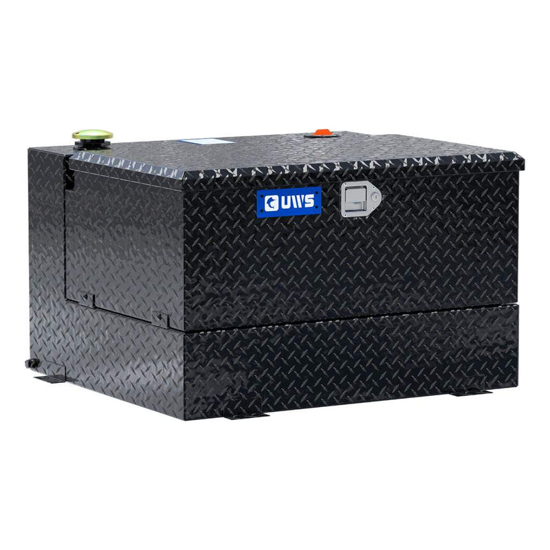 UWS TT-50-COMBO-BLK 50-gallon combo transfer tank in gloss black, three-quarter studio view