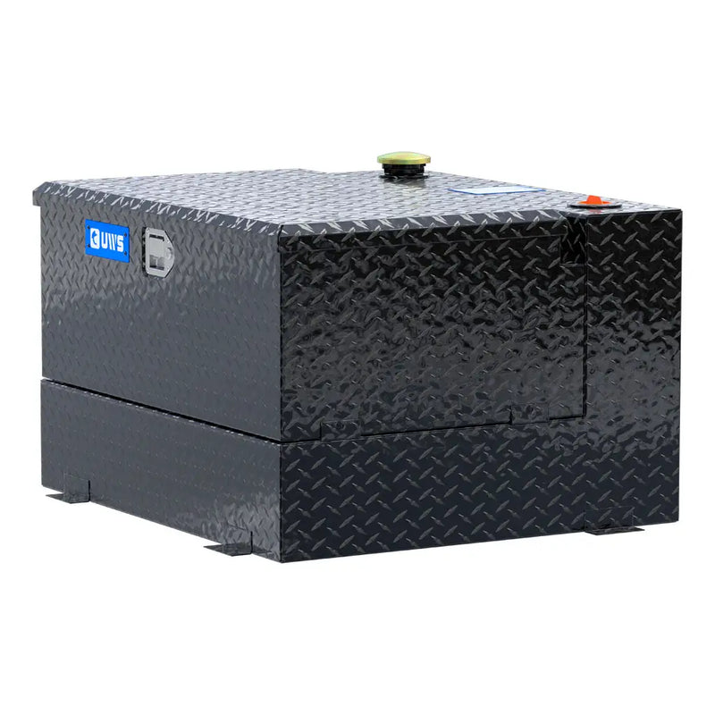 UWS TT-50-COMBO-BLK 50-gallon combo transfer tank in gloss black, rear three-quarter view