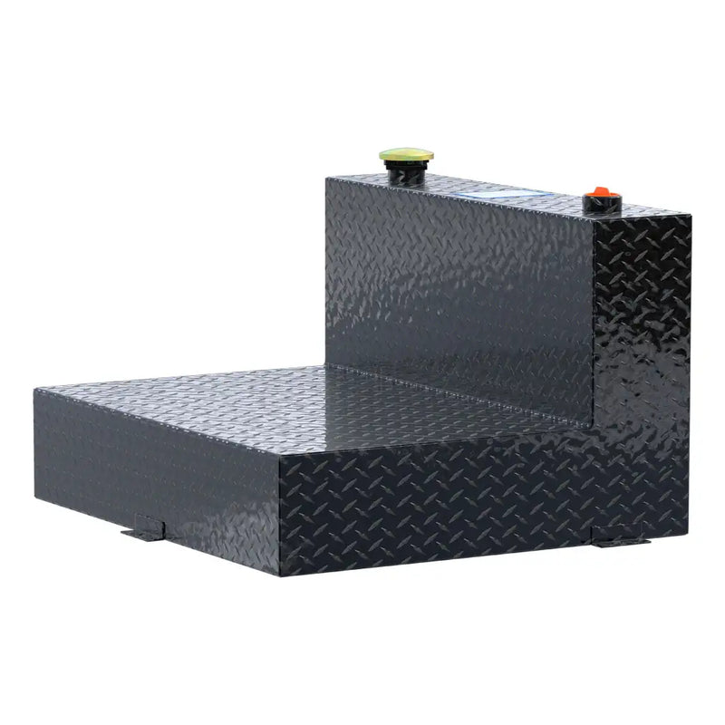 UWS TT-50-L-T-P-BLK 50-gallon l-shaped transfer tank in gloss black, rear three-quarter view