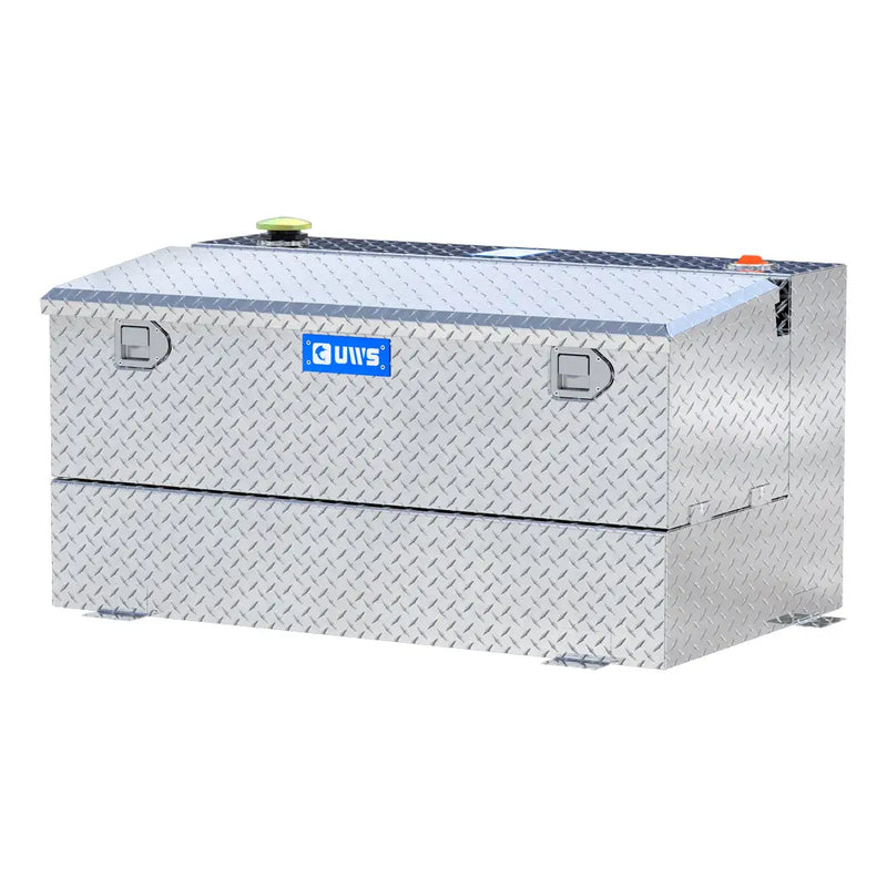 UWS TT-75-COMBO 75-gallon combo transfer tank in bright aluminum, front three-quarter studio view