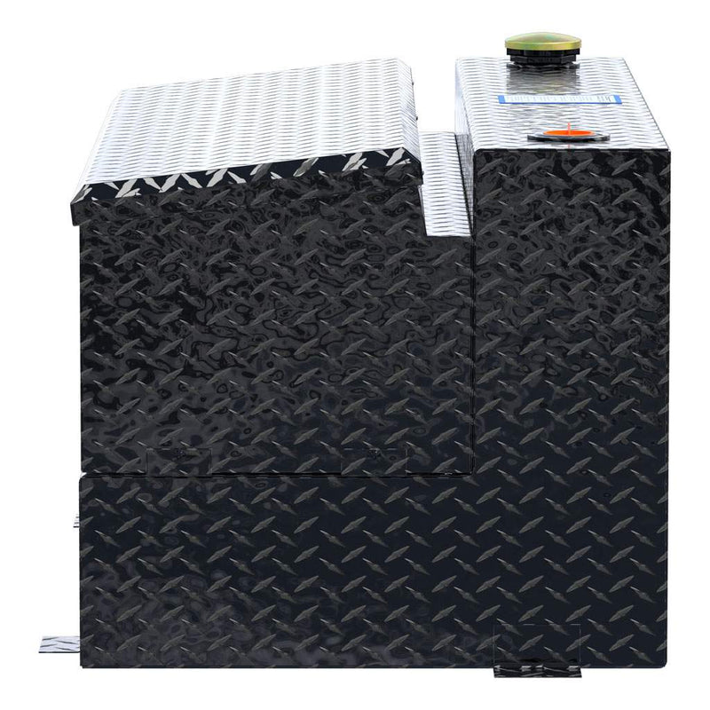 UWS TT-75-COMBO-BLK 75-gallon combo transfer tank in gloss black, end-on side view