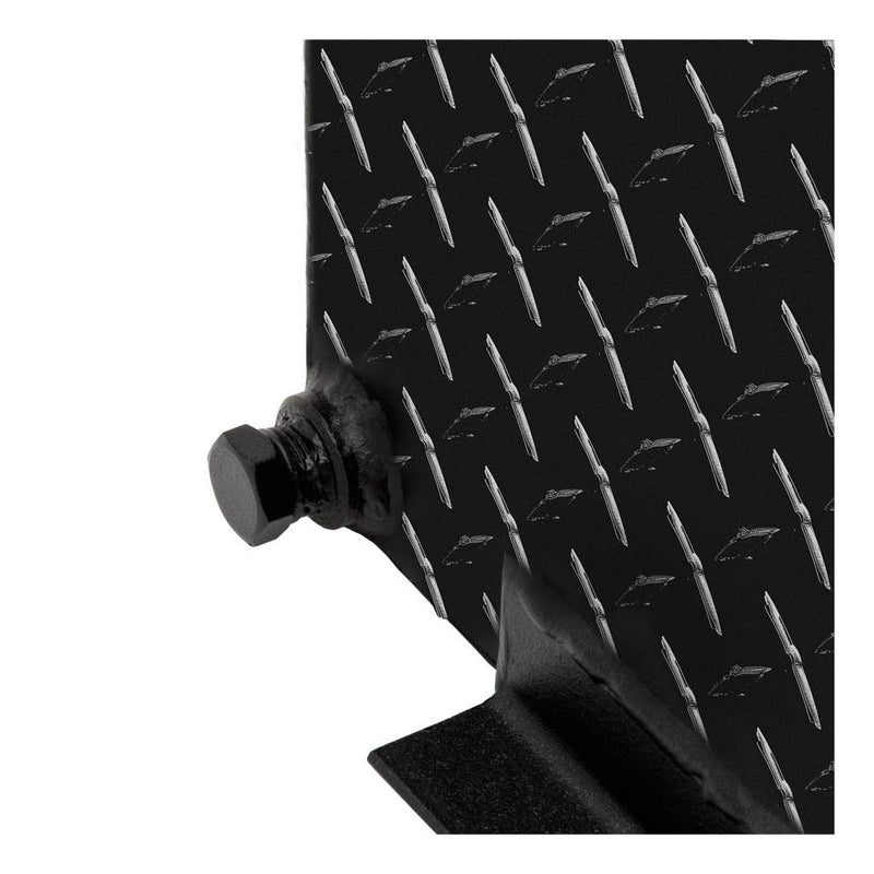 UWS TT-75-COMBO-BLK 75-gallon combo transfer tank in gloss black, close-up of a mounting bolt at the base