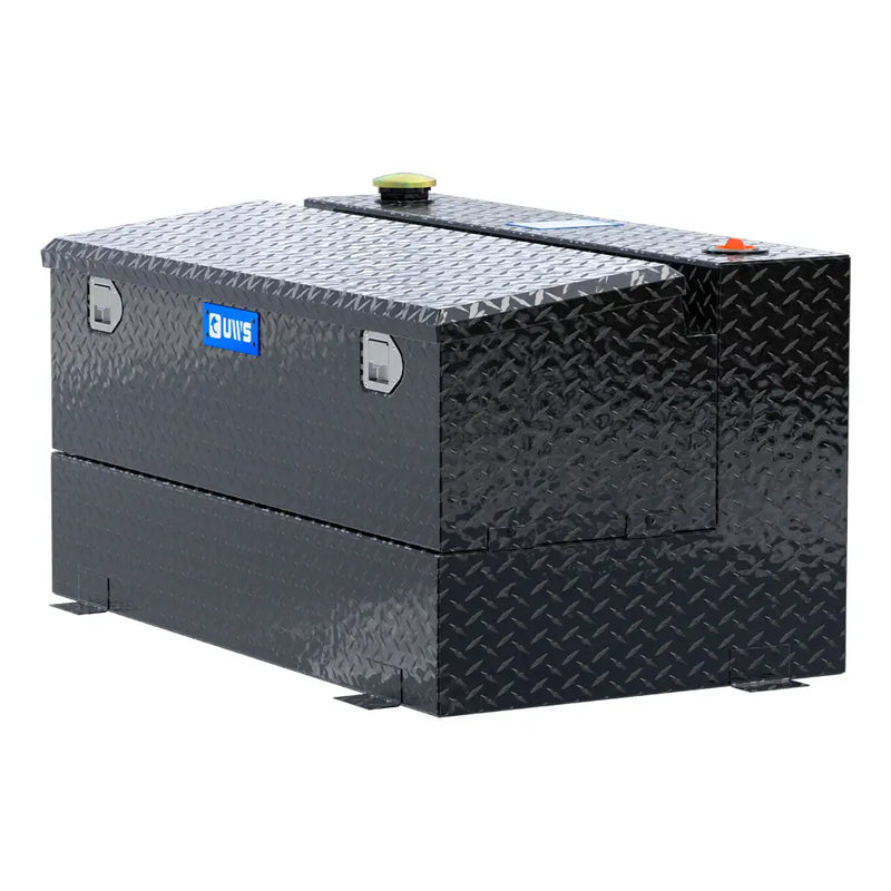 UWS TT-75-COMBO-BLK 75-gallon combo transfer tank in gloss black, rear three-quarter view
