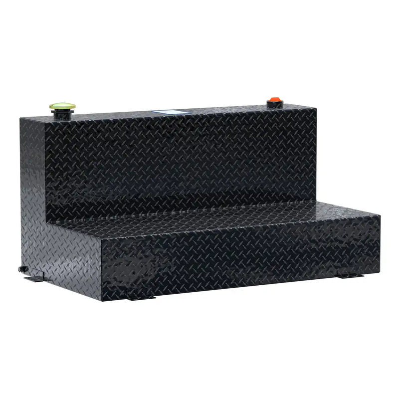 UWS TT-75-L-T-P-BLK 75-gallon l-shaped transfer tank in gloss black, three-quarter studio view