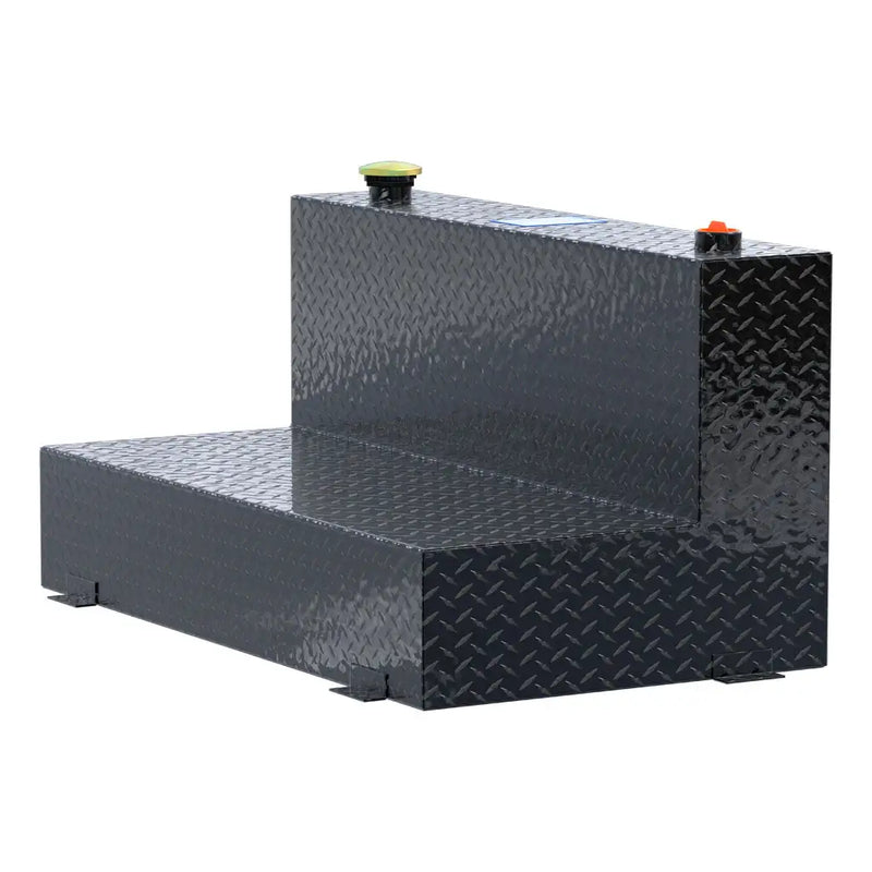 UWS TT-75-L-T-P-BLK 75-gallon l-shaped transfer tank in gloss black, rear three-quarter view