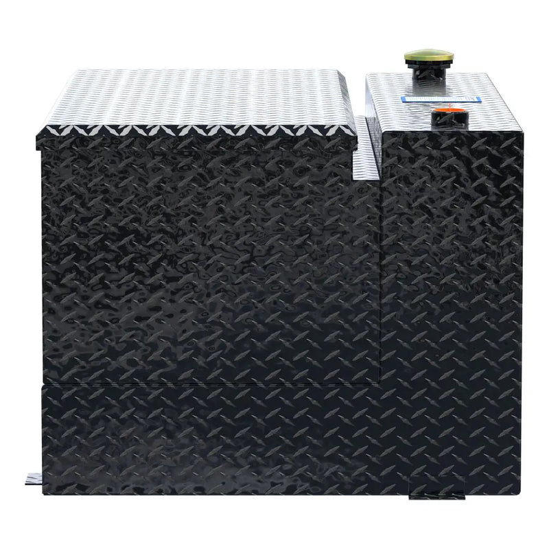 UWS TT-85-COMBO-BLK 85-gallon combo transfer tank in gloss black, end-on side view