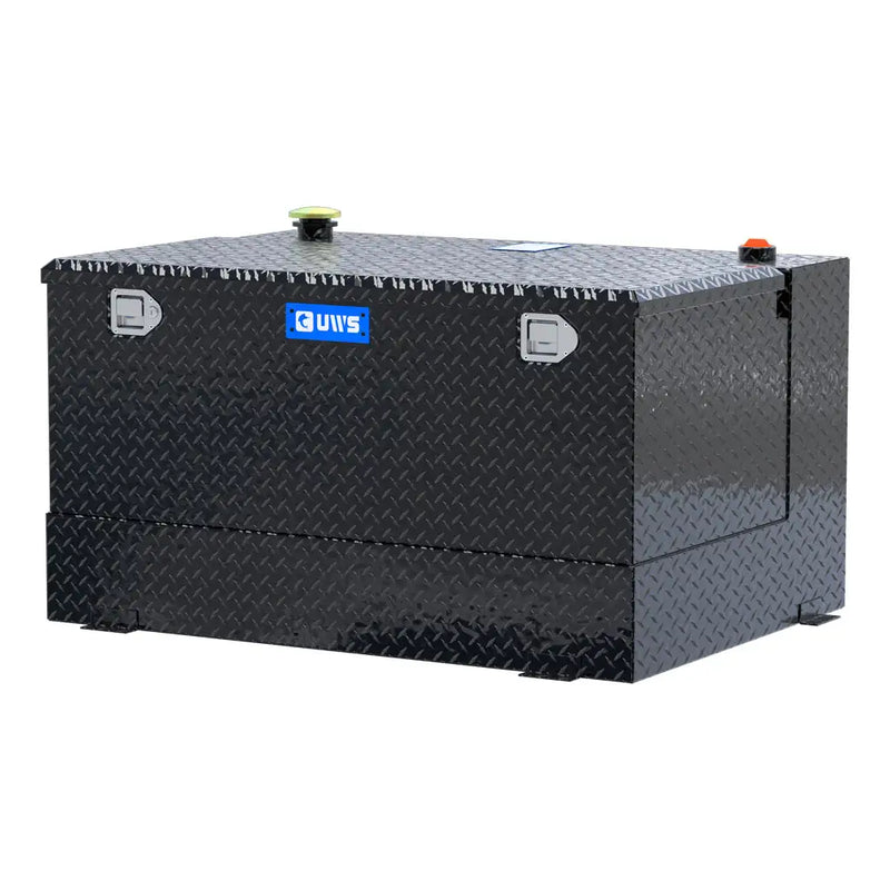 UWS TT-85-COMBO-BLK 85-gallon combo transfer tank in gloss black, front three-quarter studio view