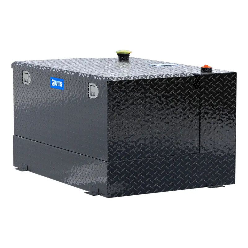 UWS TT-85-COMBO-BLK 85-gallon combo transfer tank in gloss black, rear three-quarter view